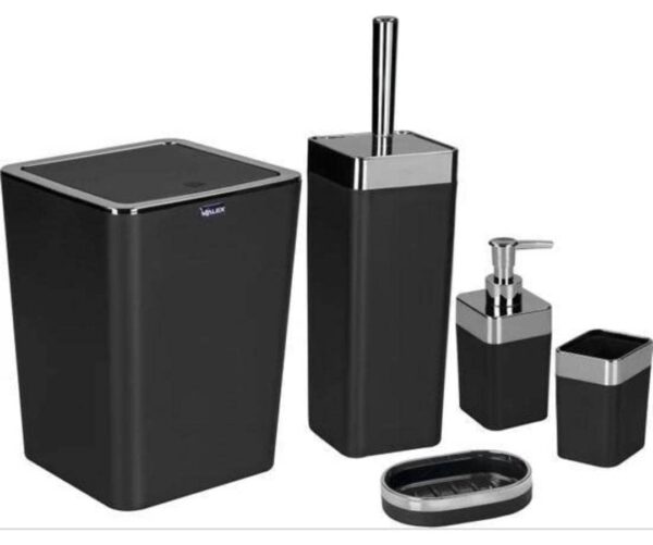 Ensemble d'accessoires de salle de bains  distributeur de savon, tasse de brosse à dents, porte-brosse de toilette, poubelle