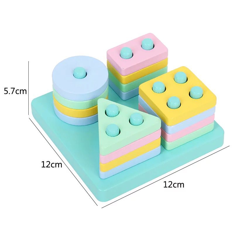 Blocs en bois pour enfants, 4 colonnes de formes géométriques, 5pièces/lot jeux de couleurs assorties, jouets éducatifs pour bébés