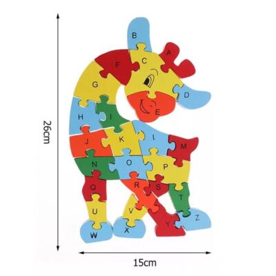 Nouveau jouet en bois animaux de girafe 26 peça anglais lettres et cognitives numériques Puzzle en bois