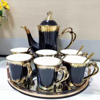 bouilloire de thé  6 tasses 1 plateau, service à thé en porcelaine
