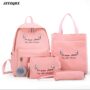 Lot de 5 sacs à dos d'école en toile pour adolescentes, filles,